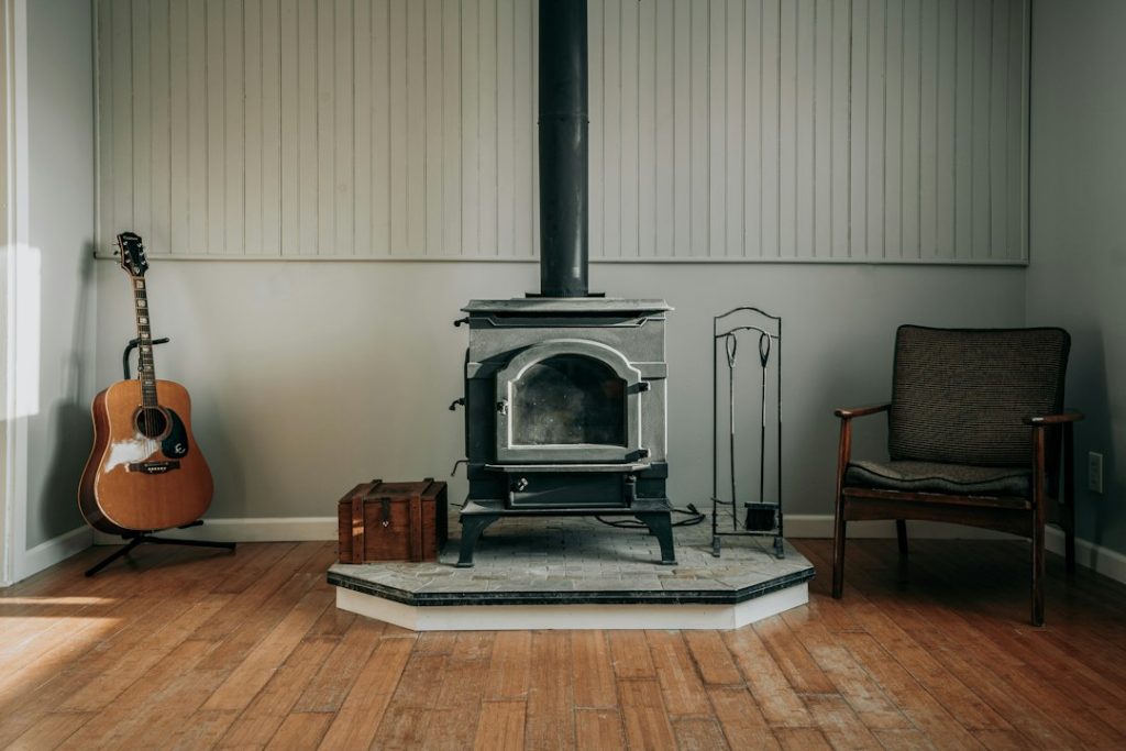 A cozy wood stove (IG: @clay.banks)
