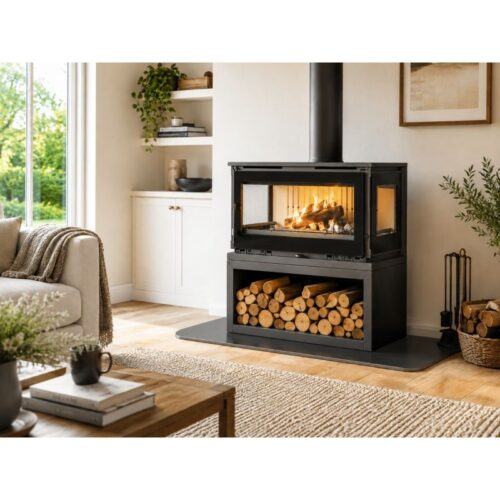poele a bois raccordable 3 vitres avec bucher firematic calgary s 125 kw